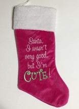 Christmas Stocking Santa Wasn&#39;t Good I&#39;m Cute HOT Pink Green Modern Girl... - £14.68 GBP