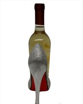 Silver Wine Bottle Holder Festive Glitter Stiletto Shoe Poly Stone 8" High image 5