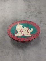 Cute Small Christmas Designed Cat Empty Oval Tin Can 4&quot;x6&quot; - $9.58