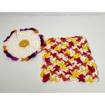 Handmade Square Crochet Washcloth Dish Washing Scrubbies Knit Orange Yellow - £11.98 GBP