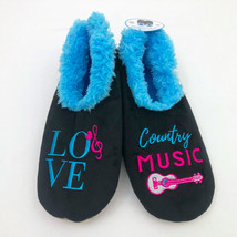 Snoozies Women&#39;s Love Country Music Black Non Skid Slippers Medium 7/8 - $12.86