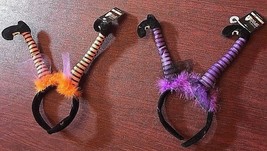 Halloween Fun Headband Choose Witch Leg Purple or Orange Stripes W Feathers NWT - £9.64 GBP
