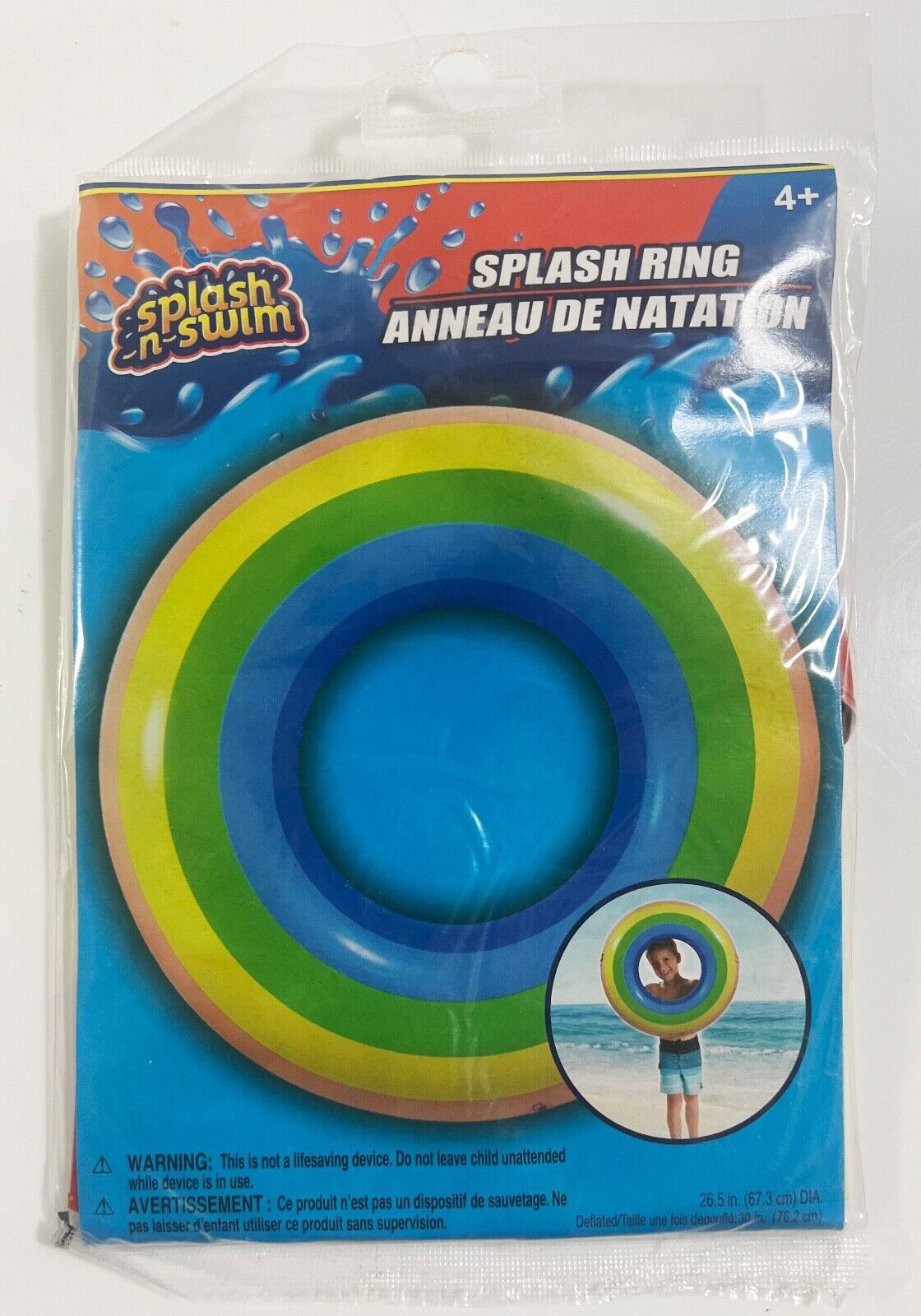 Splash-n-Swim Inflatable Pool Ring 26.5 Inches Rainbow Kids Beach Swim S... - $9.85