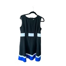 Calvin Klein Womens Size 12 Sleeveless Dress Below Knee Colorblock Black Blue Wh - $28.70