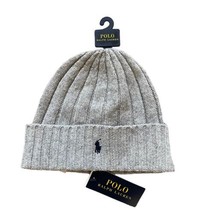 Polo Ralph Lauren Mens Wool Ribbed Cuff Knit Beanie Hat Gray Navy Horse - £19.32 GBP