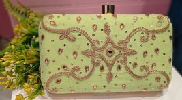 Gold chain Clutch Pearl &amp; heavy embroidery work Purse for Wedding Party ... - £25.40 GBP