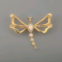 Dragonfly Aurora Borealis Avon Goldtone Brooch Lapel Pin 1980s VTG  - $15.00