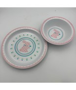 Hallmark Bunny Kids Plate Bowl Set Pink Blue Tulip Spring Easter 80s Vin... - €21,52 EUR