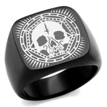 Flat black skull ring- Ip BlackIon Plating Stainless Steel Ring with No ... - £14.51 GBP