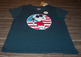 Women&#39;s Missy Peanuts Snoopy Joe Cool American Flag T-shirt Missy Large New - £15.87 GBP