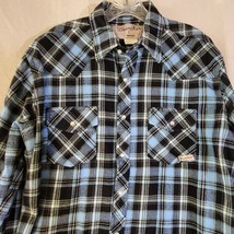Wrancher by Wrangler Mens Shirt Blue Plaid Large Pearl Snaps Long Sleeve Western - £11.05 GBP