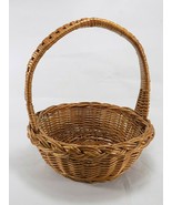 Vintage BROWN WICKER BASKET Medium Sized Woven Rattan Berry Basket 11&quot; Tall - £9.82 GBP