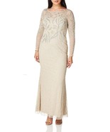 Adrianna Papell Womens Tan Beaded  Evening Dress Gown Long Sleeve Biscot... - $1,316.98 MXN