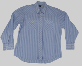 Vintage Wrangler Shirt Sz XL Blue Pearl Snap Western Lightweight USA Made Stripe - £13.62 GBP