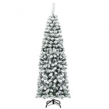 6 Feet Unlit Hinged Snow Flocked Artificial Pencil Christmas Tree with 500 Branc - £70.65 GBP