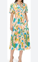 Melloday Women&#39;s Multi Color Short Puff Sleeve Button Down Shirt Dress M... - £34.36 GBP