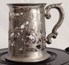 Yee Kee Swatow Marked Detailed  Pewter Dragon  Stain mug Glass Insert - £26.10 GBP