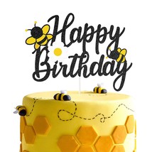 Glitter Bee Happy Birthday Cake Topper,Happy Bee Day Cake Decor,Honey  - £13.03 GBP