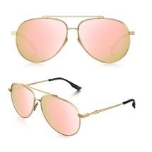 Aviator Sunglasses For Womens Polarized Pink Mirror Uv 400 Protection Gold Frame - £29.70 GBP