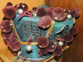 Chinese Hat hand made Silk blown glass balls ANTIQUE Opera Theatre Cerem... - $62.99