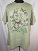 Evans Sage Green Butterfly Floral Print T-Shirt Plus Size 26-28 - $27.49