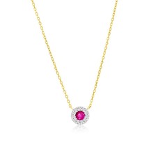 14K Yellow Gold 3mm Round Ruby 0.16ct &amp; Diamond Necklace 11 Stones - £365.63 GBP