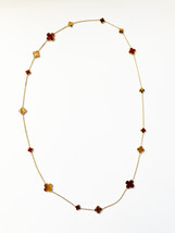 Mixed Size Tiger Eye and Carnelian Quatrefoil Gold Plated Necklace - £118.52 GBP