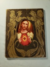 Jesus Christ Holding The Sacred Heart In Antique Wooden Vintage Frame Framed - £56.93 GBP