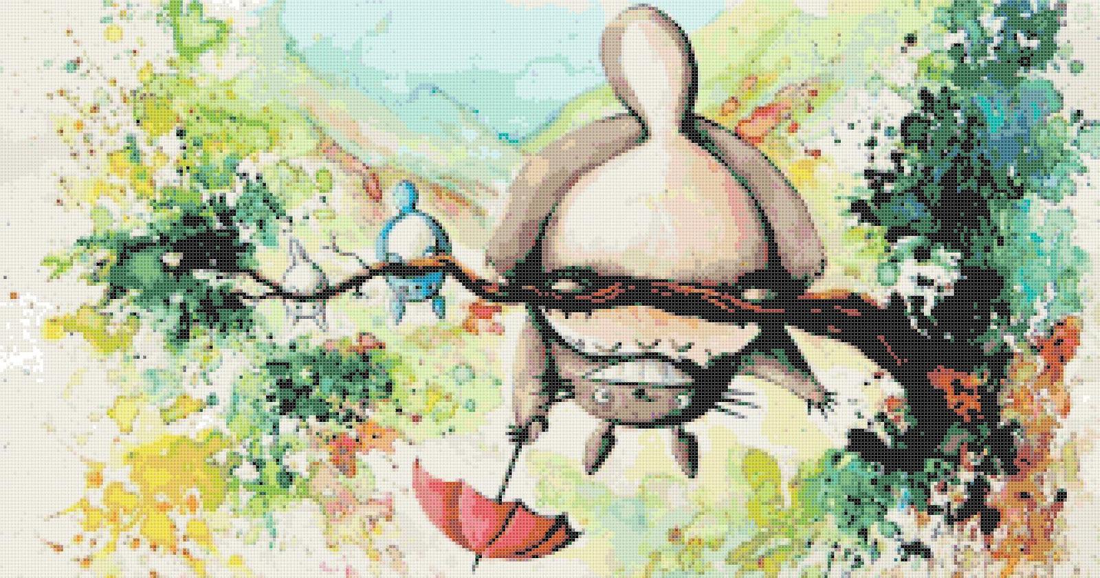 counted cross stitch pattern watercolor Totoro miyazaki 331*174 stitches... - $3.99