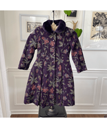 Rothschild Girls Purple Tapestry Jacquard Dress Coat Faux Fur Collar 6X - $74.92 CAD