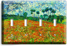 Vincent Van Gogh Poppy Flower Field 4 Gang Light Switch Plates Room Hd Art Decor - $18.59