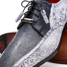 Lucca Stingray and Ostrich Dress Derby's Shoes Gray Newspaper image 4