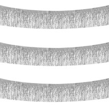 3 Packs Metallic Foil Fringe Garland Silver Wall Hanging Tinsel Fringe Banners F - £15.68 GBP