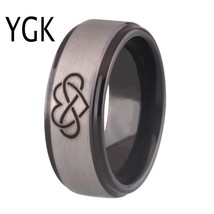 Women&#39;s Black Silver Color Infinity Heart Wedding Ring Men&#39;s Engagement Tungsten - £28.96 GBP
