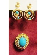 VINTAGE FAUX TURQUOISE BROOCH / PIN MATCHING EARRINGS - £19.39 GBP