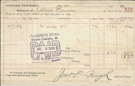 1899 Miami County Ohio Tax Concord Township Troy Vintage Billhead - $12.42 CAD