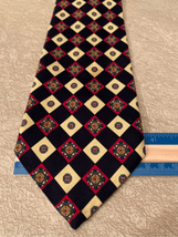 Rene Chagal Checkered Silk Neck Tie- -Blue/Cream 3.5”W Pointed Geometric... - $8.79
