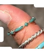 Sterling Silver Turquoise Inlaid Geometric Stacking Ring Band Sz 10 - $66.34 CAD