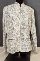 Chico&#39;s Platinum Womens Jacket Sz L Gray White Paisley Print Denim Zip P... - £18.92 GBP