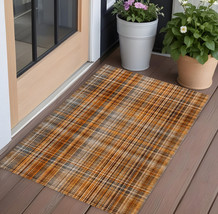 2&#39; X 3&#39; Orange Brown and Gray Plaid Washable Non Skid Indoor Outdoor Are... - $1,136.07 MXN