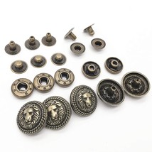 10 Set Bronze Vintage Antique Metal Snap Button Fastener, Lion Head Butt... - $18.99
