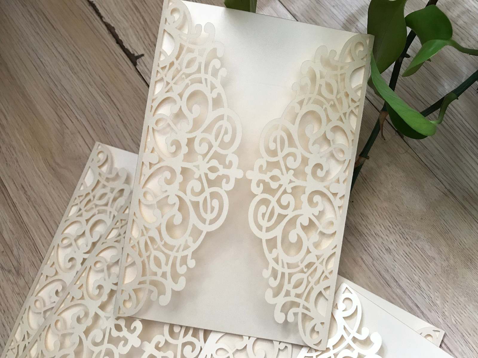 50pcs Pearl Ivory Wedding Invitation,Laser Cut Wedding Cards,Invitation Cards Item image 5