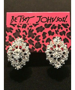 Betsey Johnson Silver Alloy White Clear Crystal Flower Leverback Post Ea... - £6.26 GBP