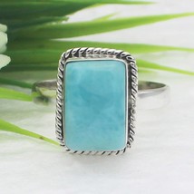 925 Sterling Silver Natural Larimar Ring Birthstone Ring Handmade Jewelry - £34.91 GBP