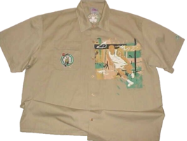 Boston Celtics Vintage NBA Unique Sports Generation Khaki Olive Button Shirt 2X - $16.77