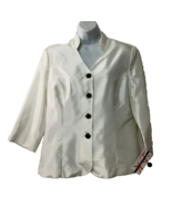 Dana Key Women&#39;s Shiny White Brown Button Stand Collar Jacket Blazer Siz... - £22.05 GBP