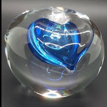 Glass Apple Shaped Paperweight with Cobalt Blue Accent Art Glass Beautiful - £12.49 GBP