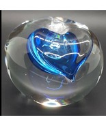 Glass Apple Shaped Paperweight with Cobalt Blue Accent Art Glass Beautiful - £12.43 GBP