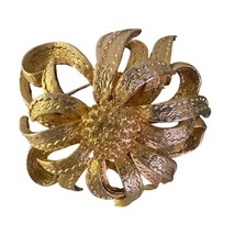 Gold Tone Flower Sunburst 2” Brooch Pin Mothers Day Costume Jewelry Vintage  - £17.88 GBP