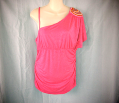 I.N. San Francisco top one shoulder ruched XL pink beads - £11.57 GBP